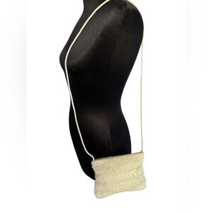 Carla Marchi Cream White Beaded Purse Rectangle Zip Evening Shoulder Bag